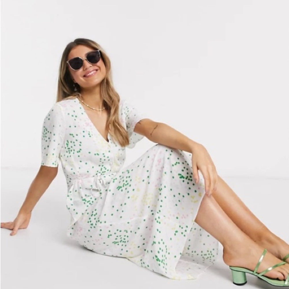 Miss Selfridge spot midi dress in ivory size 2-4 Easter Dress
